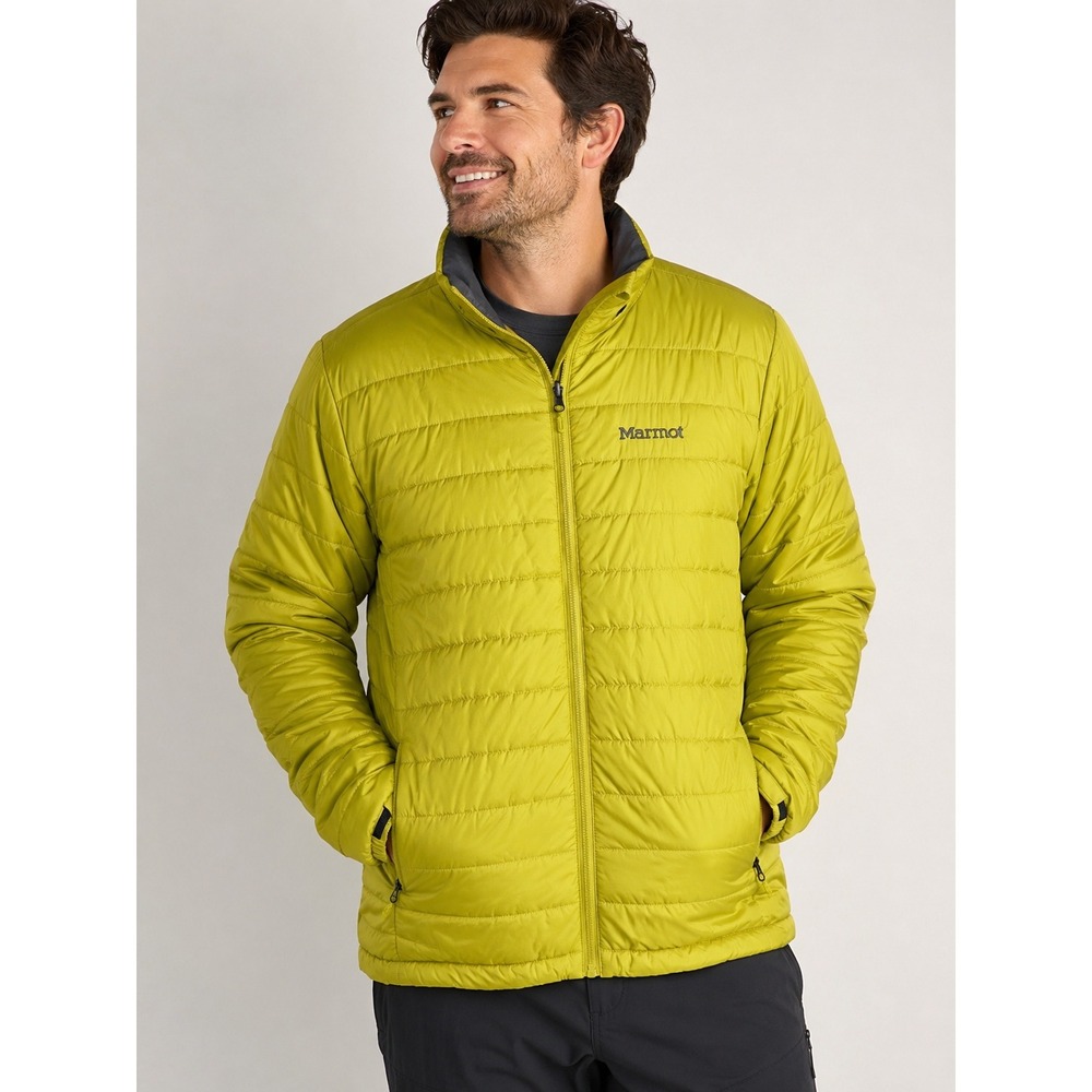 Marmot Puffer Mens XL Lime Green Quilted Insulated Hiking Jacket Coat Gorpcore